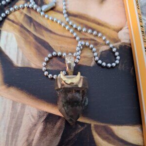 Lodolite pendant on ball chain with brass moon